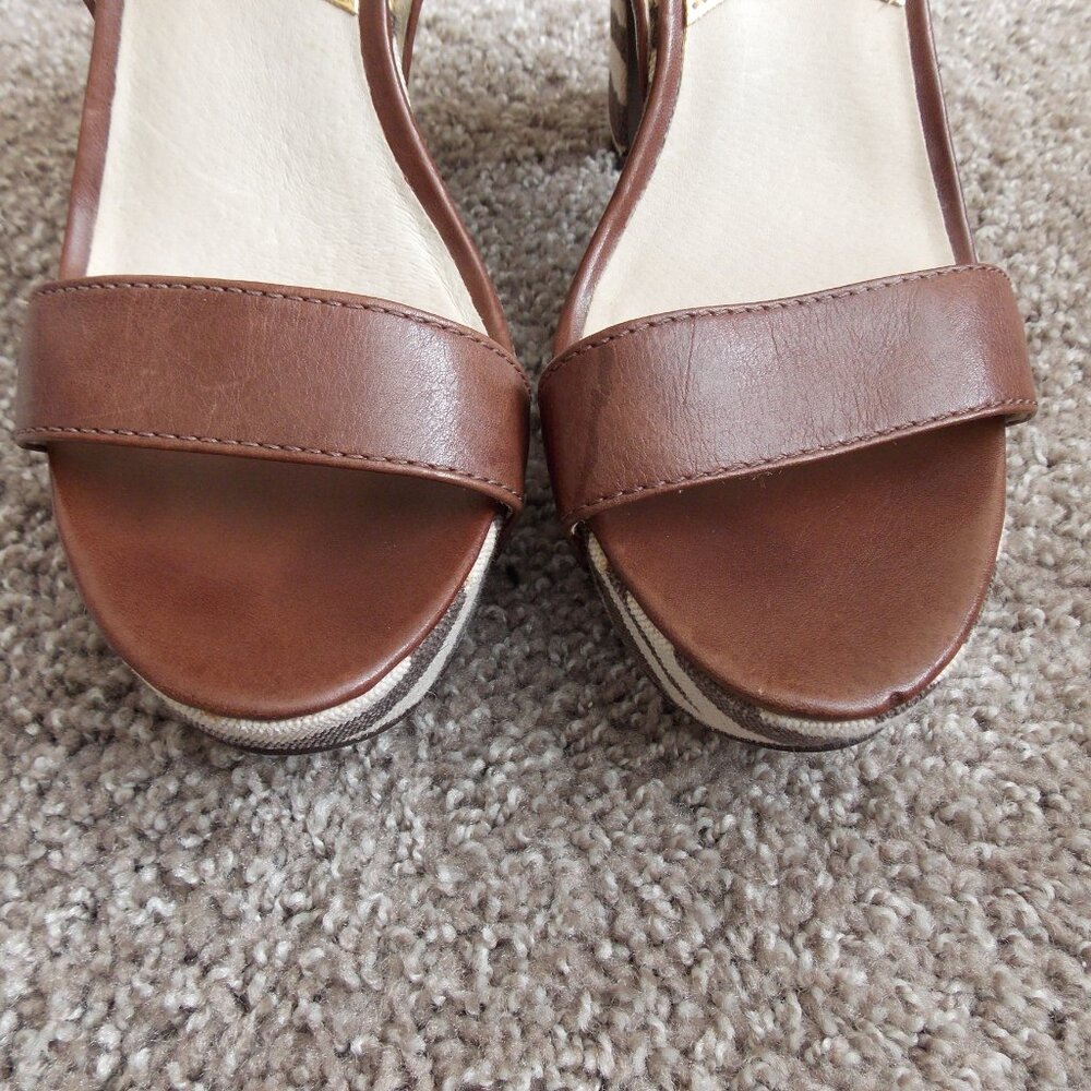 Michael Kors Ivana Mocha Zebra Animal Print Canvas Platform Sandals Heels - Picture 7 of 16